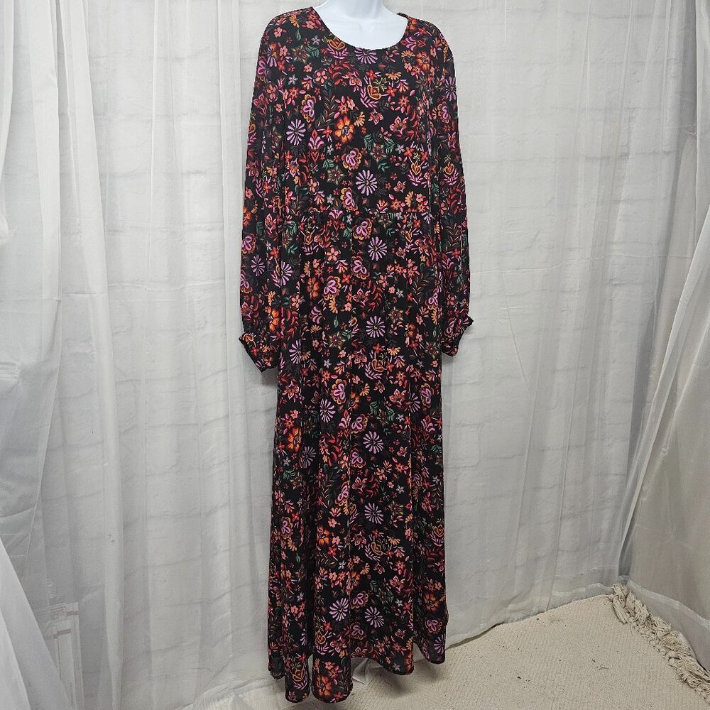 Scoop Dress Black Purple Maxi Whimsigoth Boho Cottage 3X - Picture 6 of 14